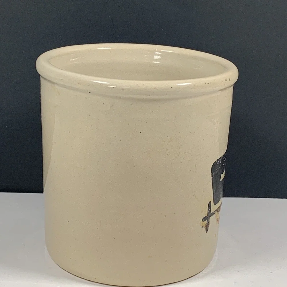 Stoneware Crock Hand Painted Horse Carriage Floral Country Farmhouse Folk Art
